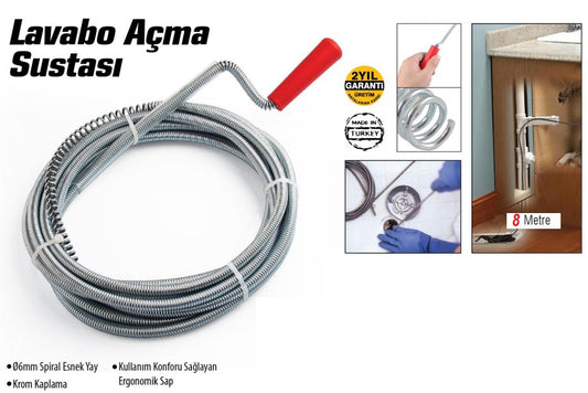 Lavabo Ve Gider Boruları Açacağı - Lavabo Açma Sustası - 8Metre (4887)