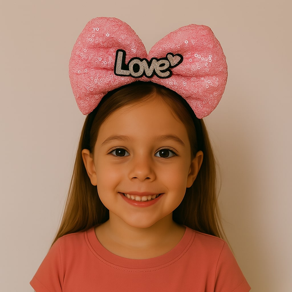 LED Işıklı Love Yazılı Fuşya Fiyonk Taç – Kız Çocuk Parti Tacı (4887)