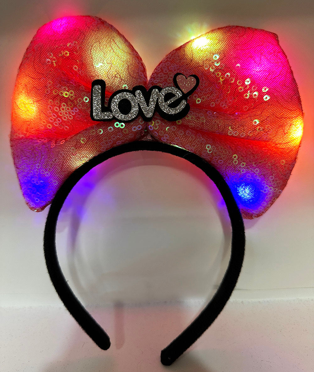 LED Işıklı Love Yazılı Fuşya Fiyonk Taç – Kız Çocuk Parti Tacı (4887)
