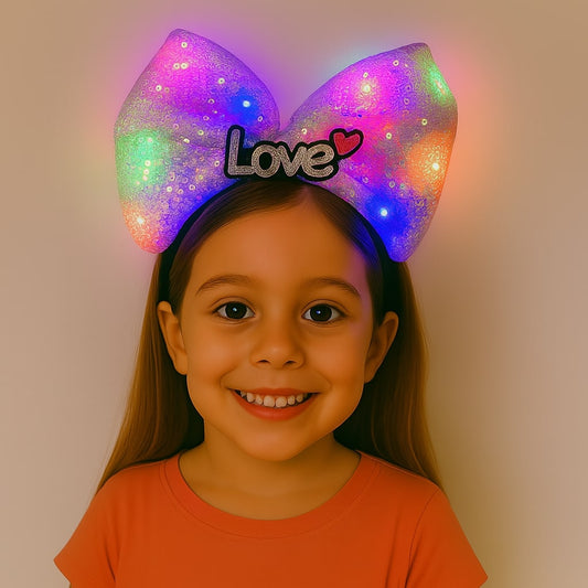 LED Işıklı Love Yazılı Mor Fiyonk Taç – Kız Çocuk Parti Tacı (4887)