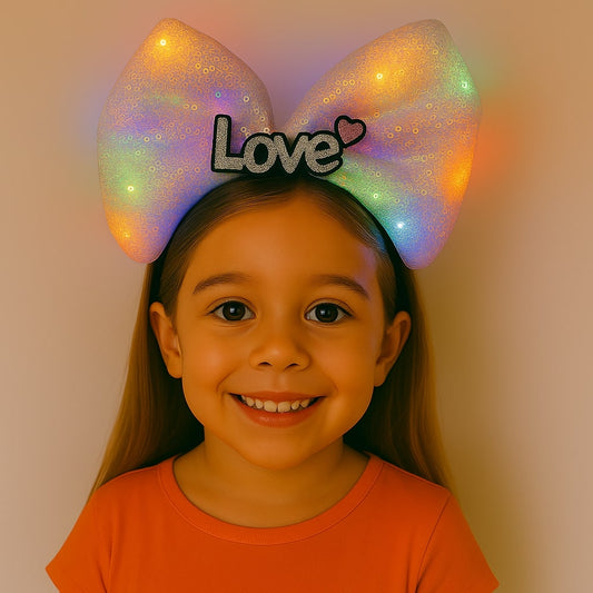 LED Işıklı Love Yazılı Pembe Fiyonk Taç – Kız Çocuk Parti Tacı (4887)