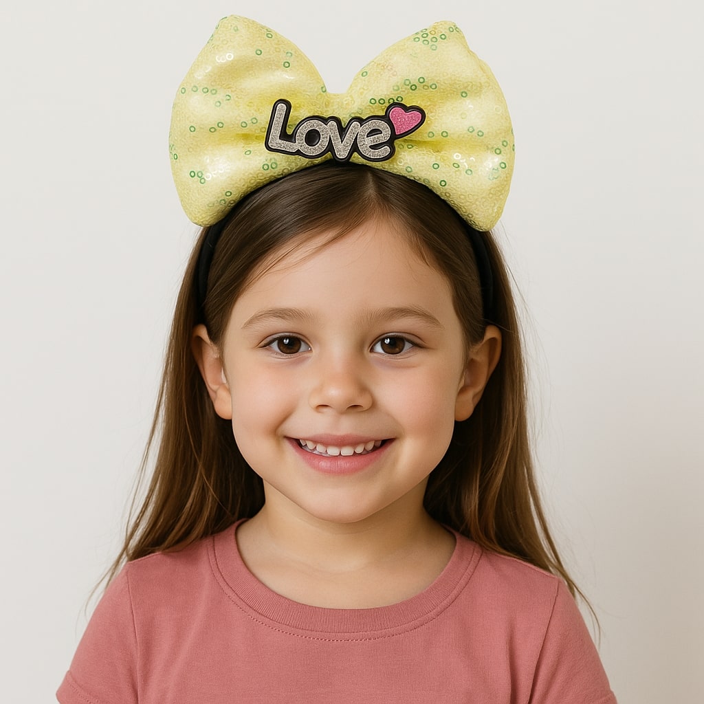 LED Işıklı Love Yazılı Sarı Fiyonk Taç – Kız Çocuk Parti Tacı (4887)