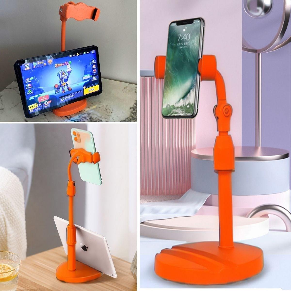 Masa Üstü Tablet ve Telefon Tutucu Plastik Aparat Turuncu Telefon Standı (4887)