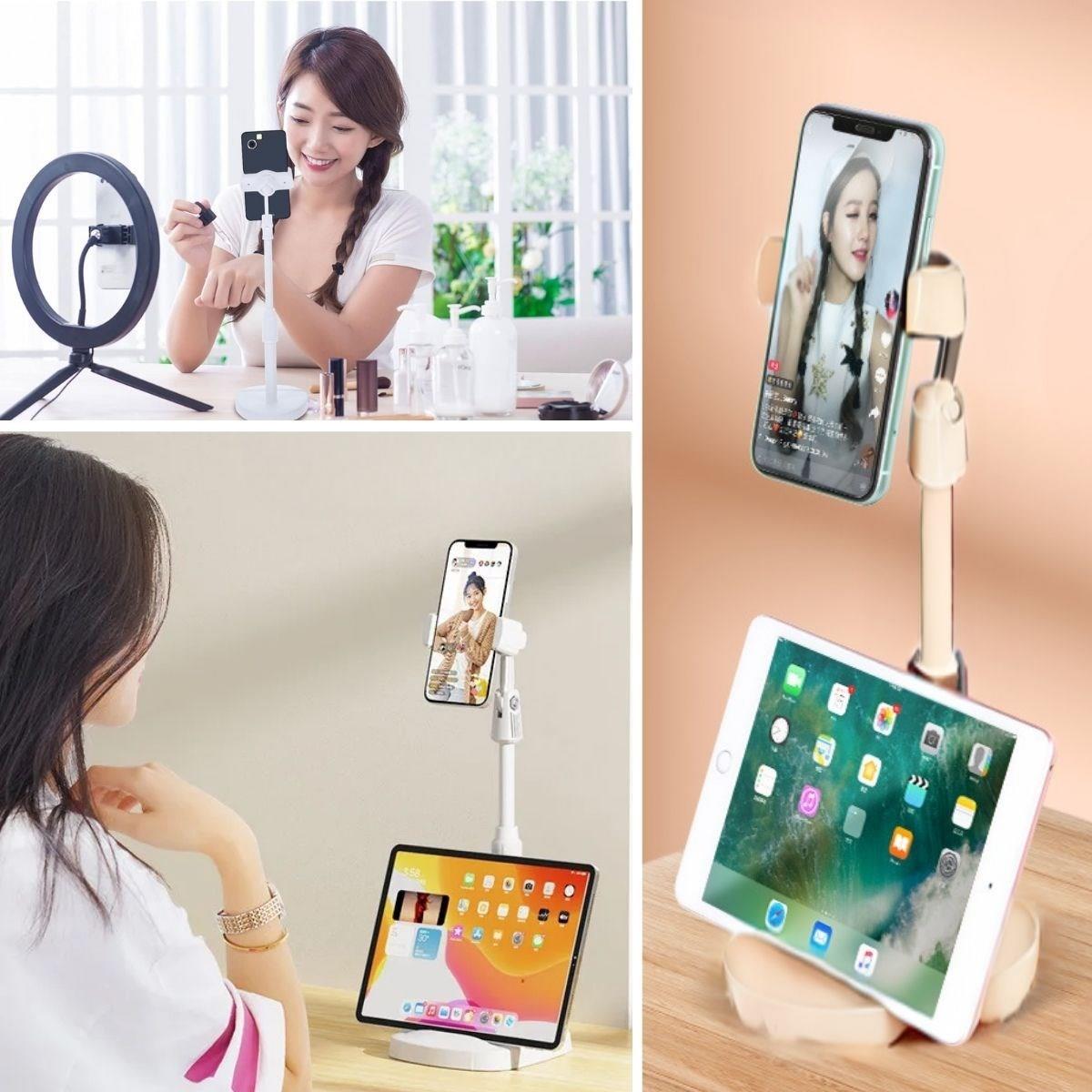 Masa Üstü Tablet ve Telefon Tutucu Plastik Aparat Beyaz Telefon Standı (4887)