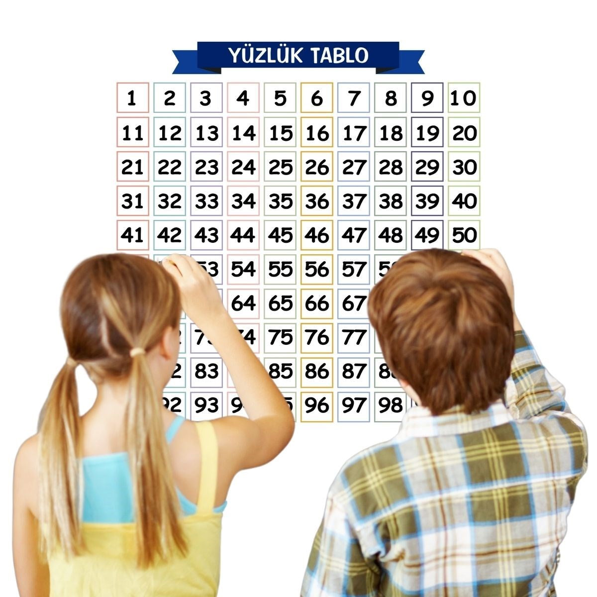 Matematik Öğreten Yüzlük Tablo Duvarda İz Bırakmaz Akıllı Kağıt Yapışkansız Statik  60x60 cm (4887)