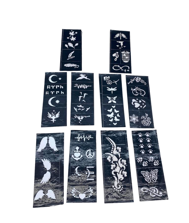 MİX DESEN 8X20CM TÜP KINA DESEN ÇIKARTMA ŞABLONU 10 PARÇA (4887)