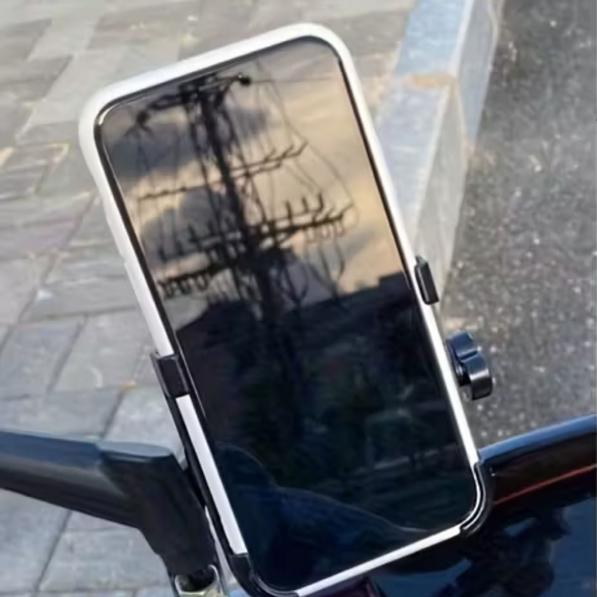 Motosiklet Gidon Telefon Tutucu–360° Döner, Kaymaz Sabitleme Sistemli, Sarsıntı Önleyici Telefon Tutucu Aparat (4887)