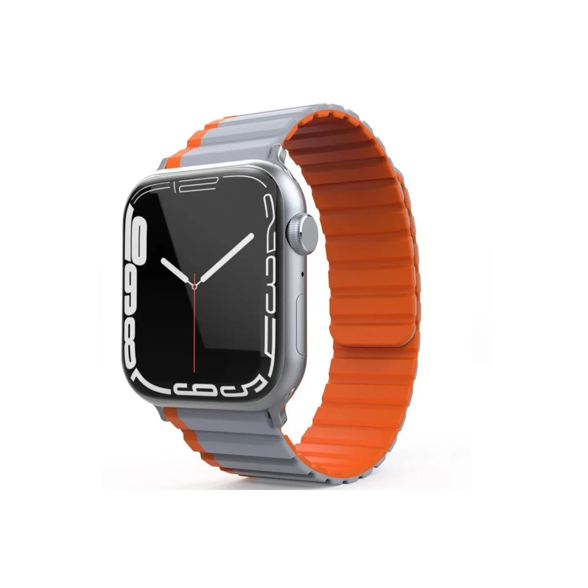 Movenchy Apple Watch 42mm MO-WB1 Çift Renk Mıknatıslı Silikon Kordon - Gri-Turuncu