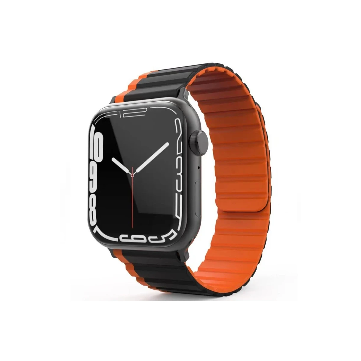 Movenchy Apple Watch 42mm MO-WB1 Çift Renk Mıknatıslı Silikon Kordon - Siyah-Turuncu