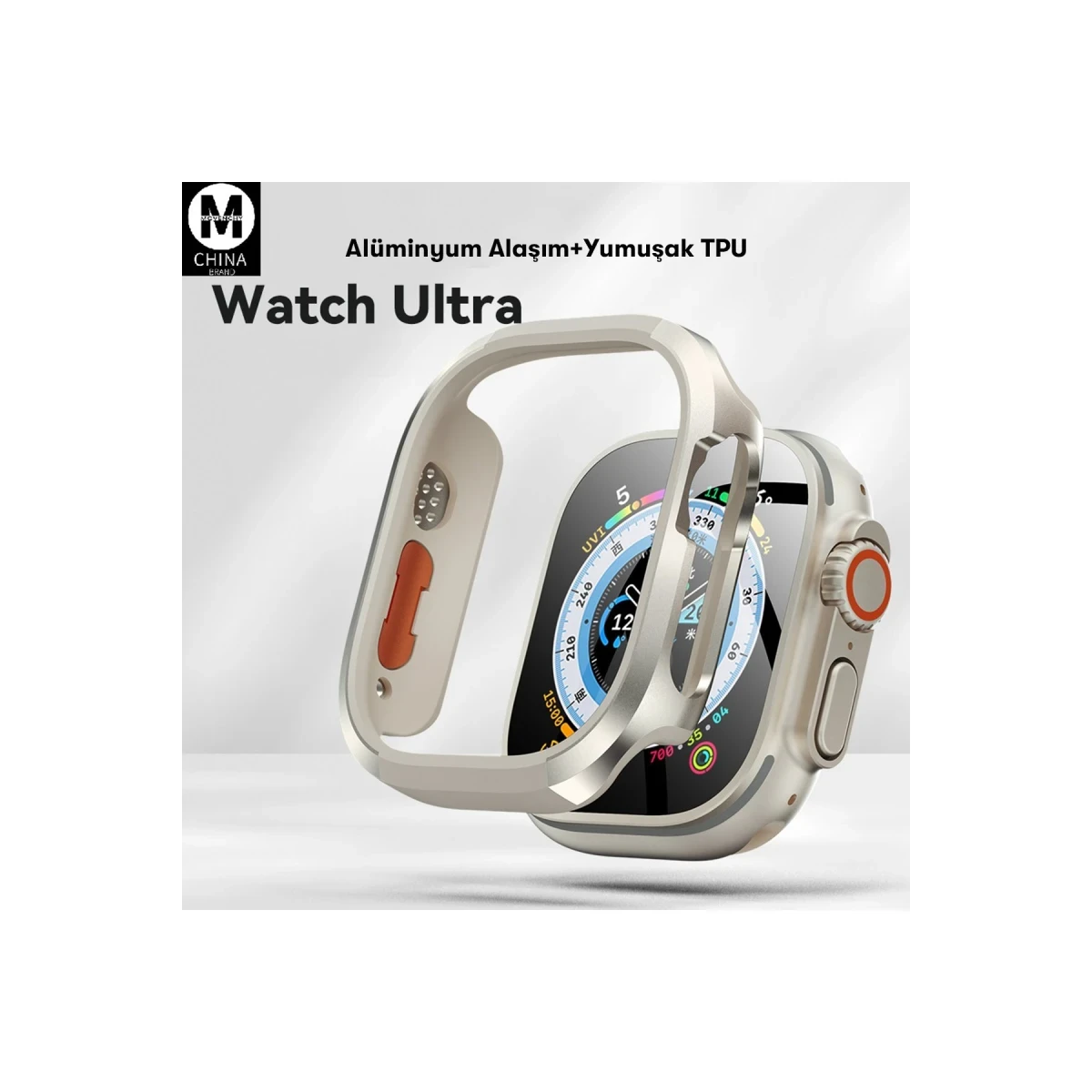 Movenchy Apple Watch Ultra 49mm MO-WT3 Alüminyum Kasa Koruyucu - Gold