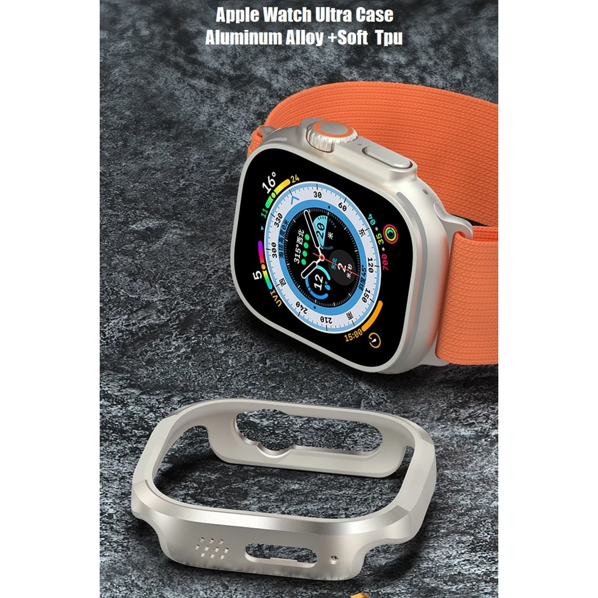 Movenchy Apple Watch Ultra 49mm MO-WT3 Alüminyum Kasa Koruyucu - Gold