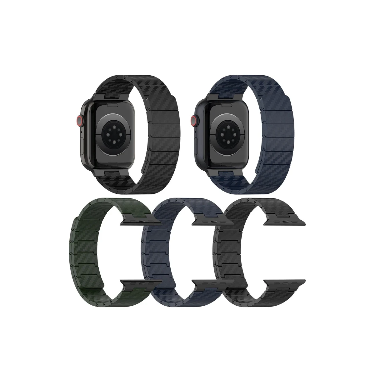 Movenchy Apple Watch 45mm Carbon Steel Kordon - Koyu Yeşil