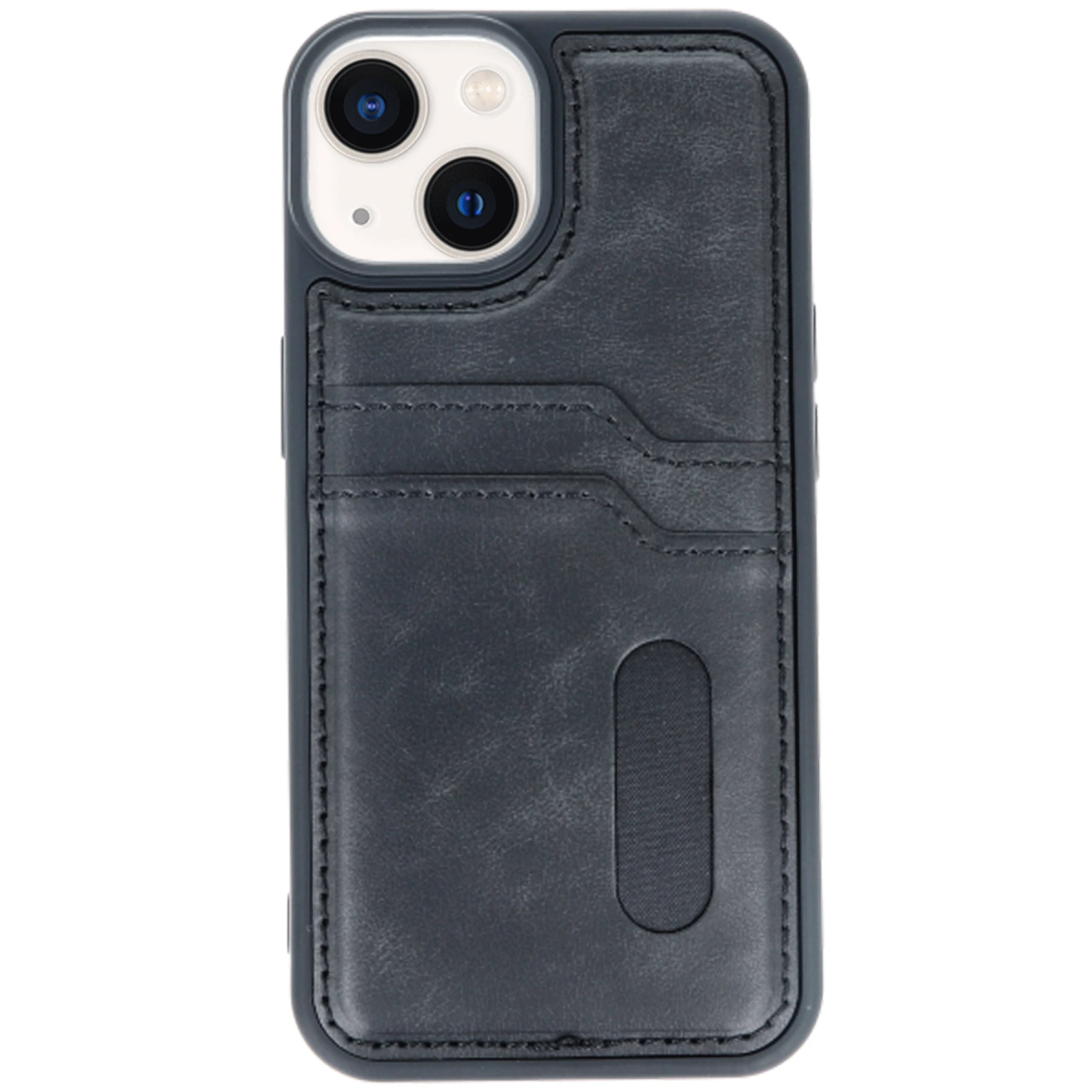 Apple iPhone 15 Sara Kartvizitli Deri Kılıf - Siyah