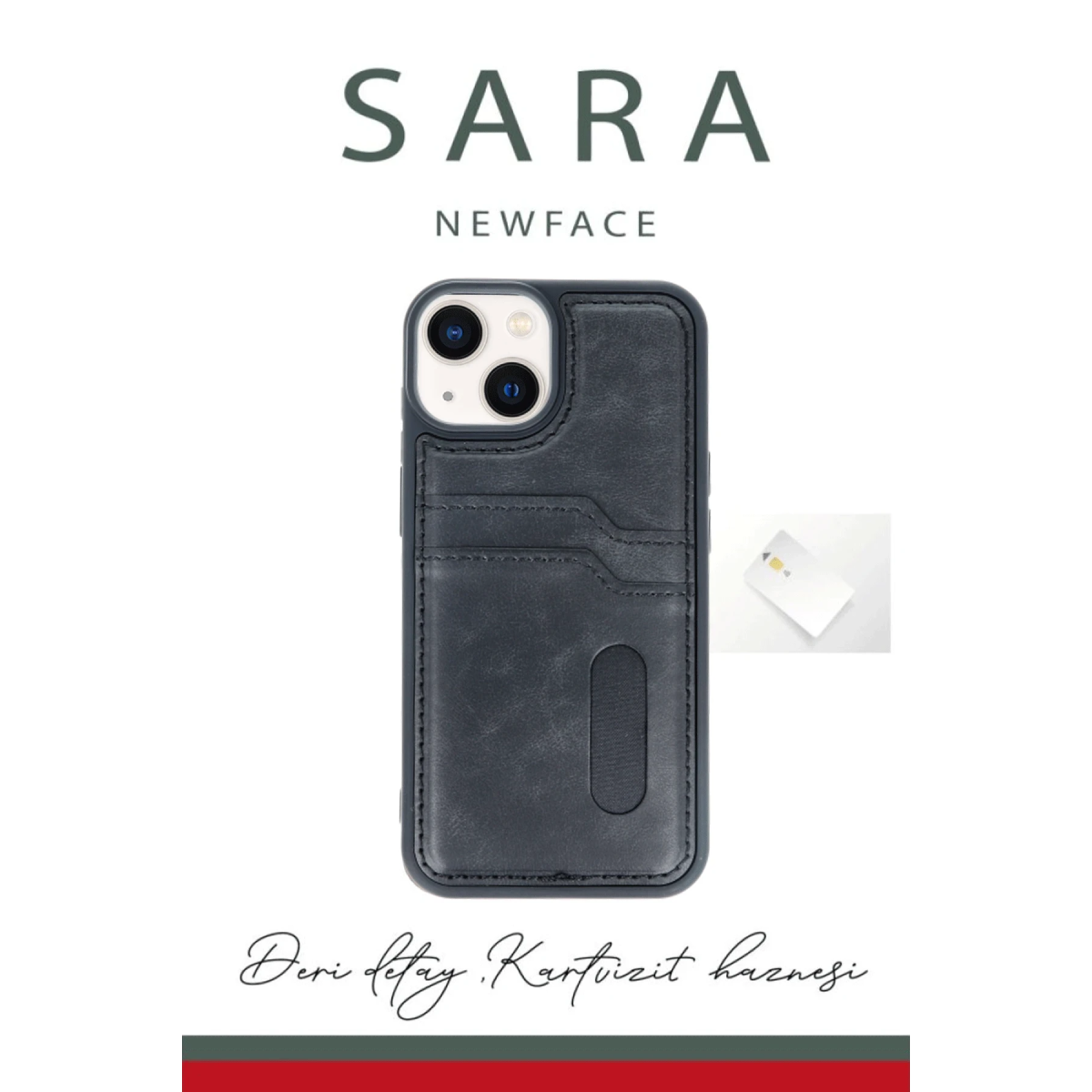 Apple iPhone 15 Sara Kartvizitli Deri Kılıf - Yeşil