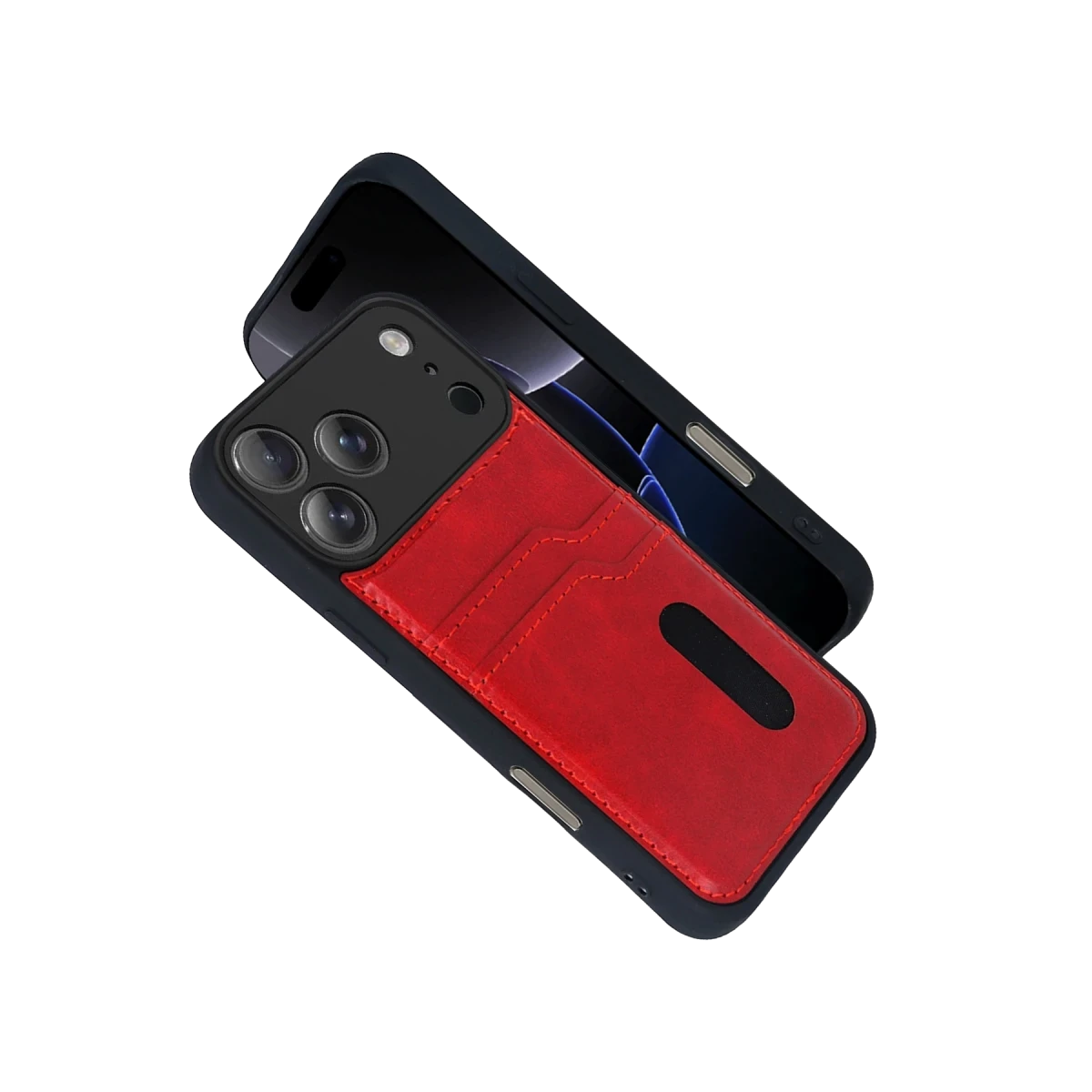 Apple iPhone 17 Pro Max Sara Kartvizitli Deri Kılıf - Kırmızı