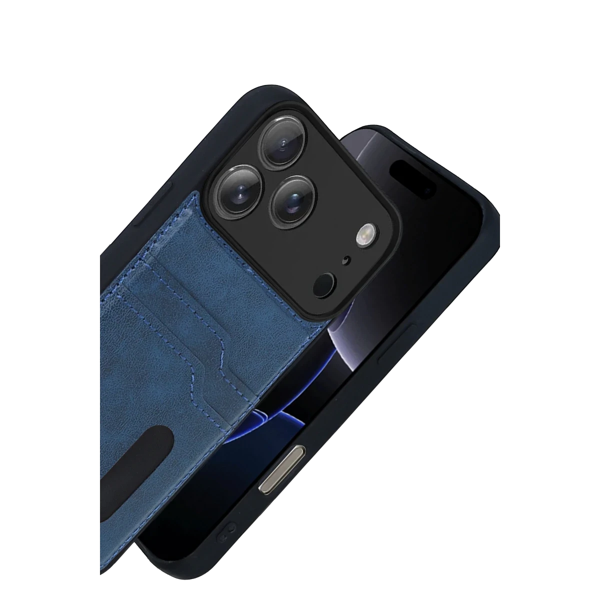 Apple iPhone 17 Pro Max Sara Kartvizitli Deri Kılıf - Lacivert