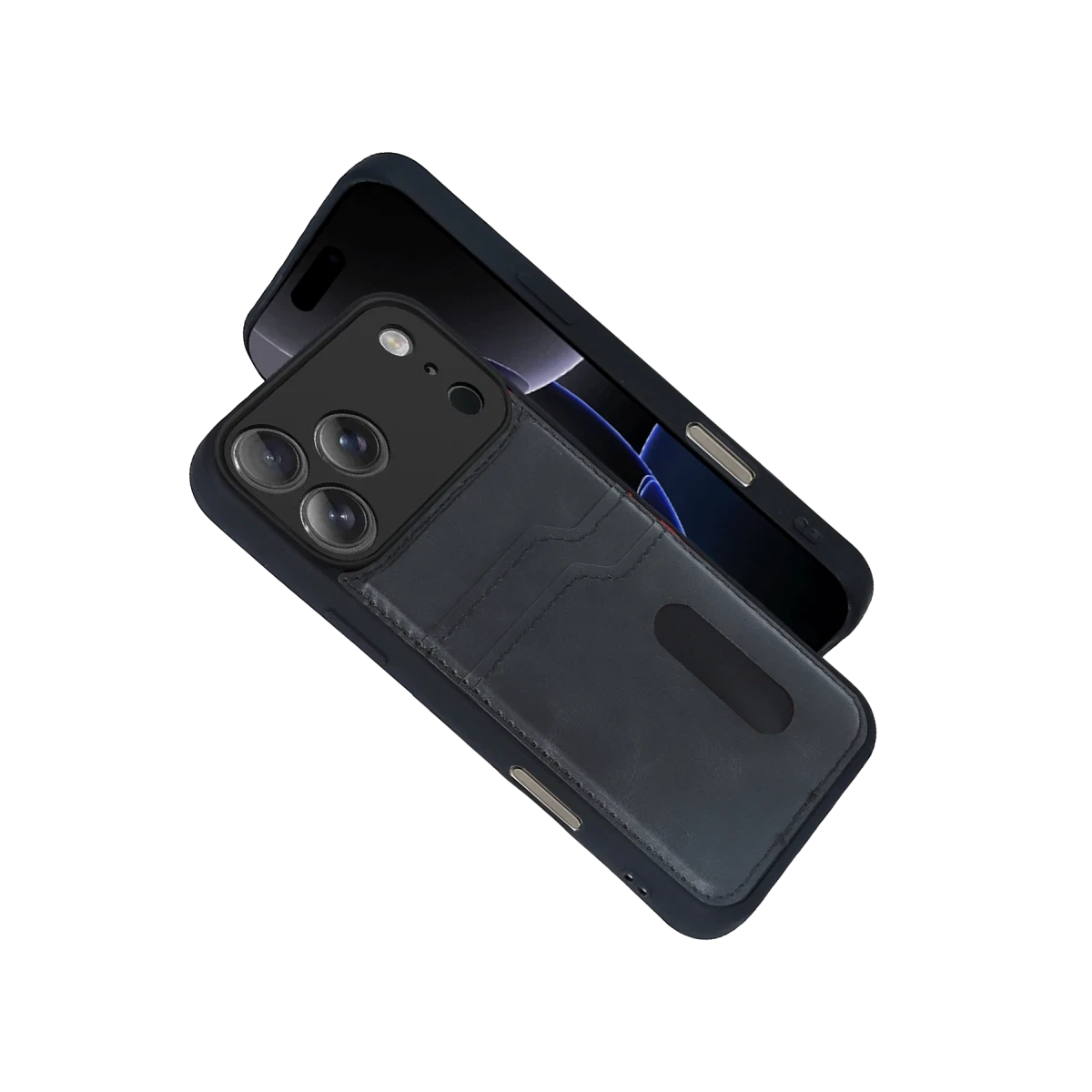 Apple iPhone 17 Pro Max Sara Kartvizitli Deri Kılıf - Siyah