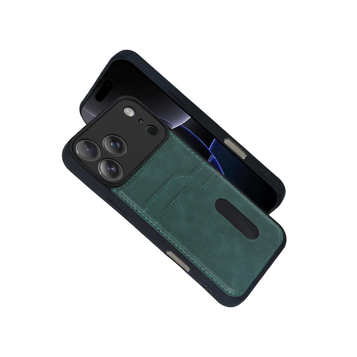Apple iPhone 17 Pro Max Sara Kartvizitli Deri Kılıf - Yeşil