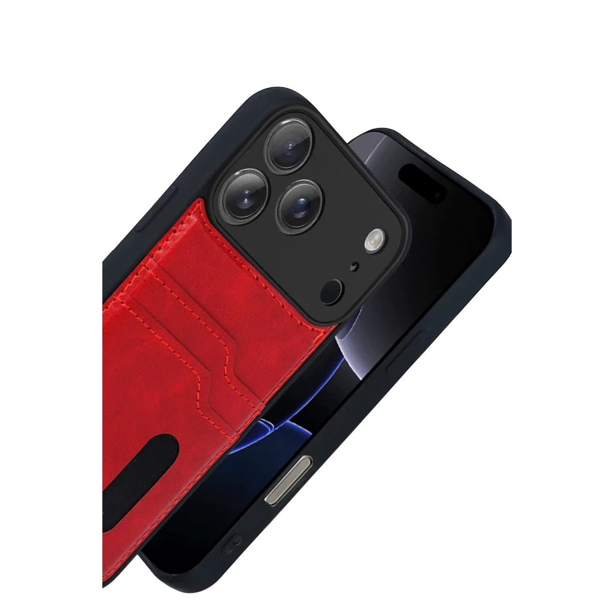 Apple iPhone 17 Pro Sara Kartvizitli Deri Kılıf - Kırmızı