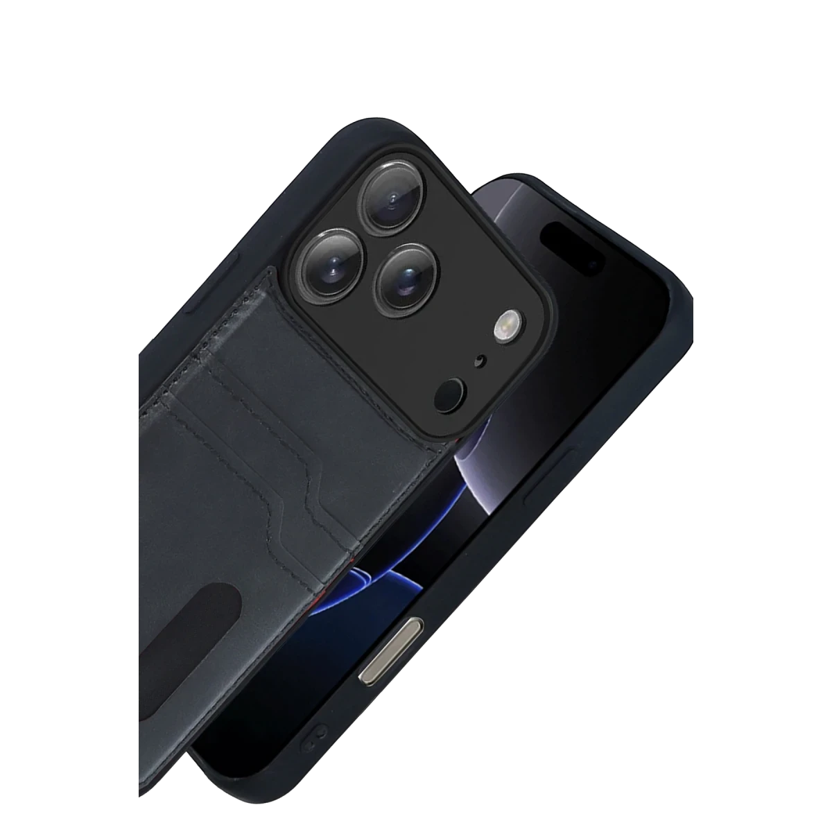Apple iPhone 17 Pro Sara Kartvizitli Deri Kılıf - Siyah