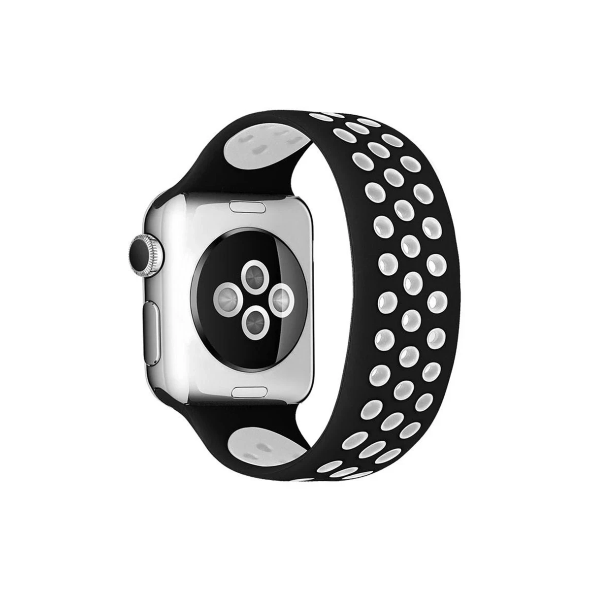 Apple Watch 38mm Ayarlı Delikli Silikon Kordon - Siyah-Beyaz