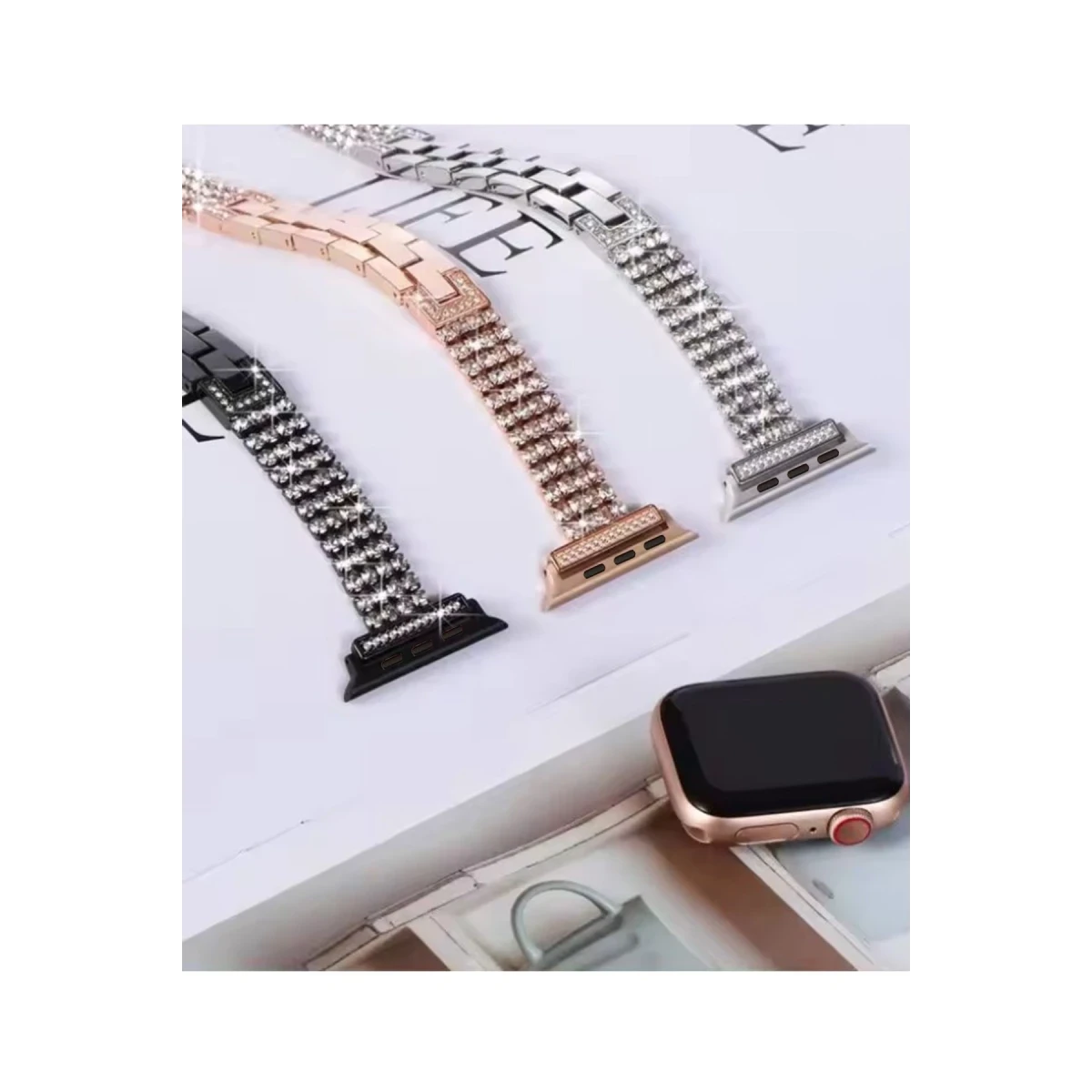 Apple Watch 38mm Live Taşlı Kordon - Rose Gold
