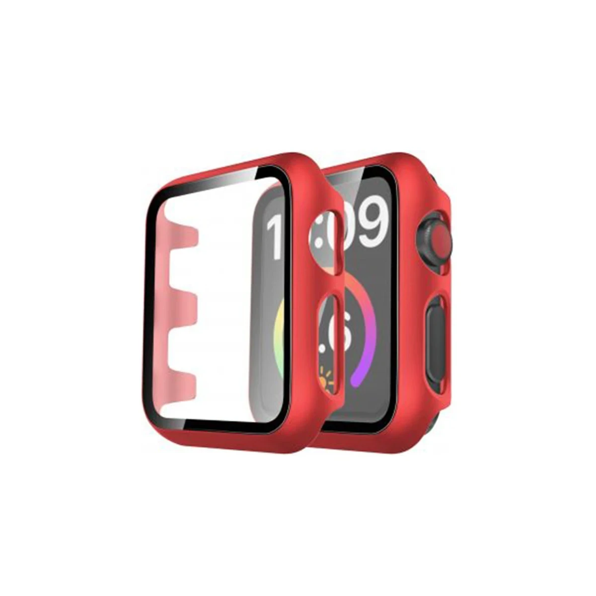 Apple Watch 41mm Camlı Kasa Ekran Koruyucu - Kırmızı