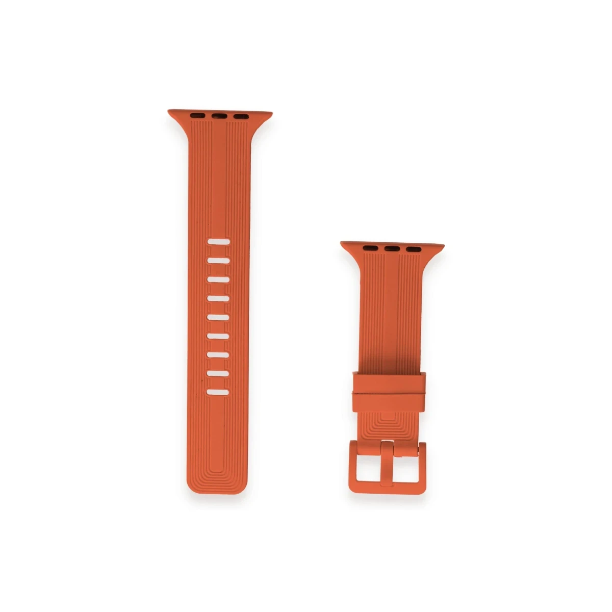 Apple Watch 42mm KR408 Çizgili Silikon Kordon - Turuncu