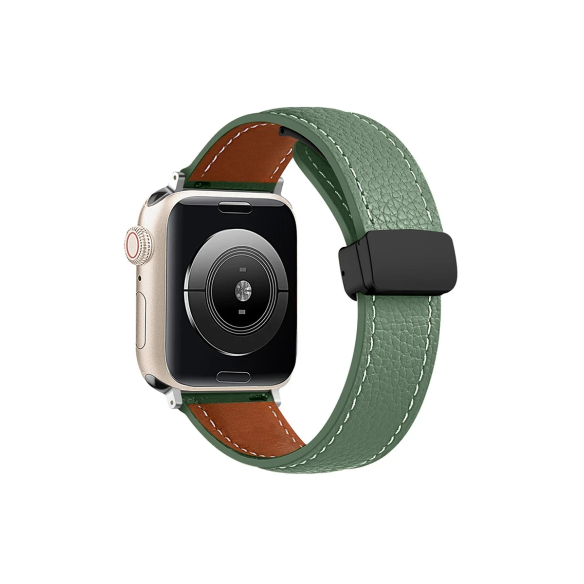 Apple Watch 42mm KR414 Daks Deri Kordon - Koyu Yeşil