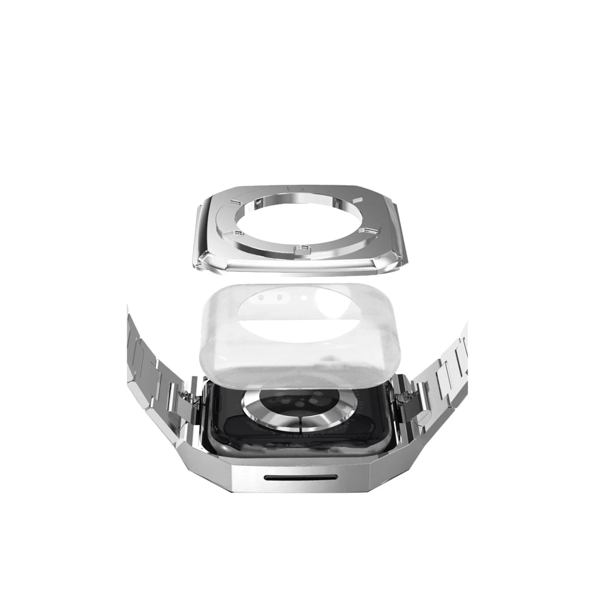 Apple Watch 45mm Metal Petek Kasalı Kordon - Gümüş