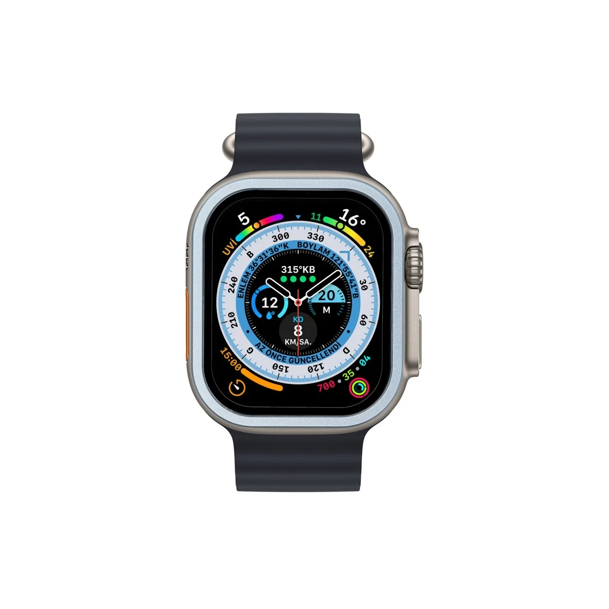 Apple Watch Ultra 49mm Alüminyum Kasa Cam Ekran Koruyucu - Mavi