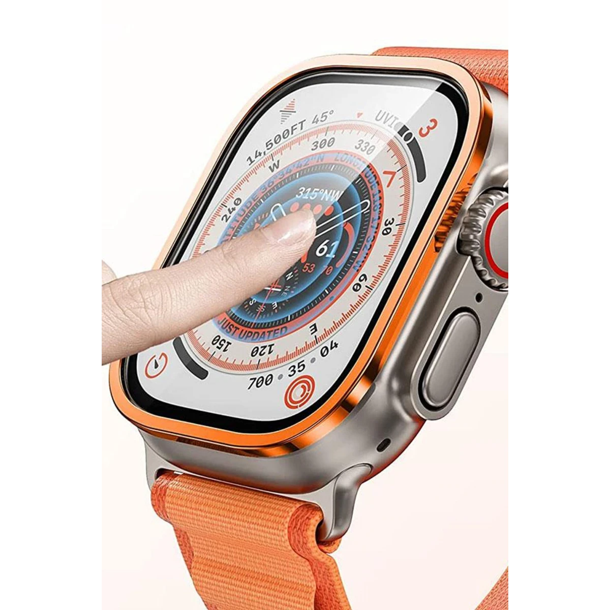 Apple Watch Ultra 49mm Alüminyum Kasa Cam Ekran Koruyucu - Turuncu
