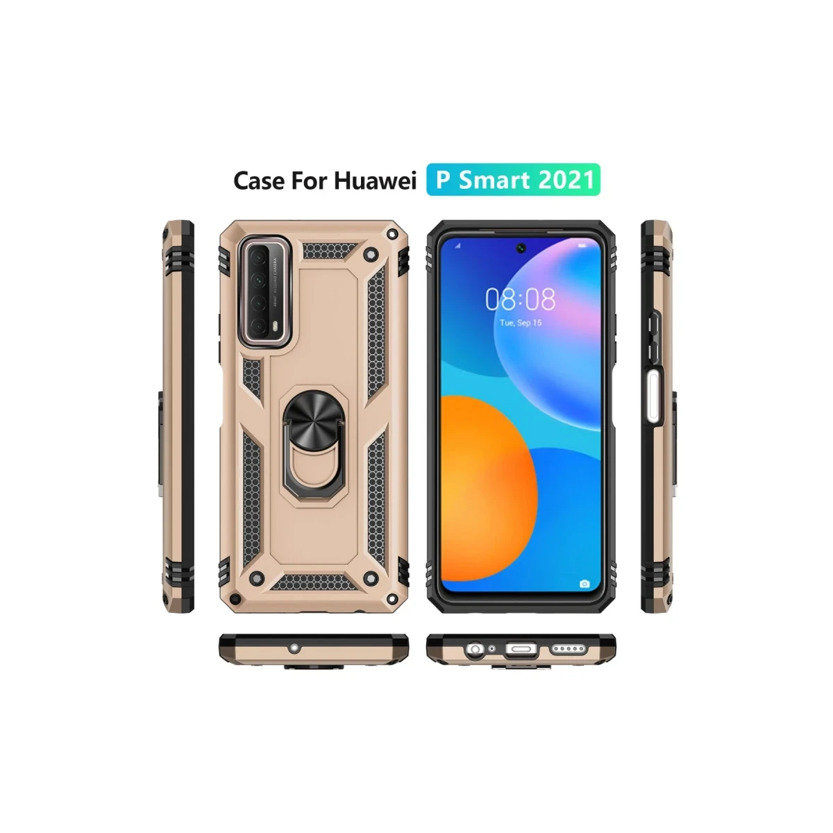 Huawei P Smart 2021 Kılıf Sofya Yüzüklü Silikon Kapak - Gold