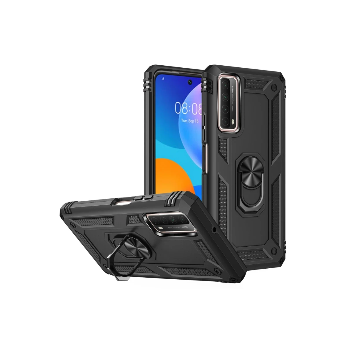 Huawei P Smart 2021 Kılıf Sofya Yüzüklü Silikon Kapak - Siyah