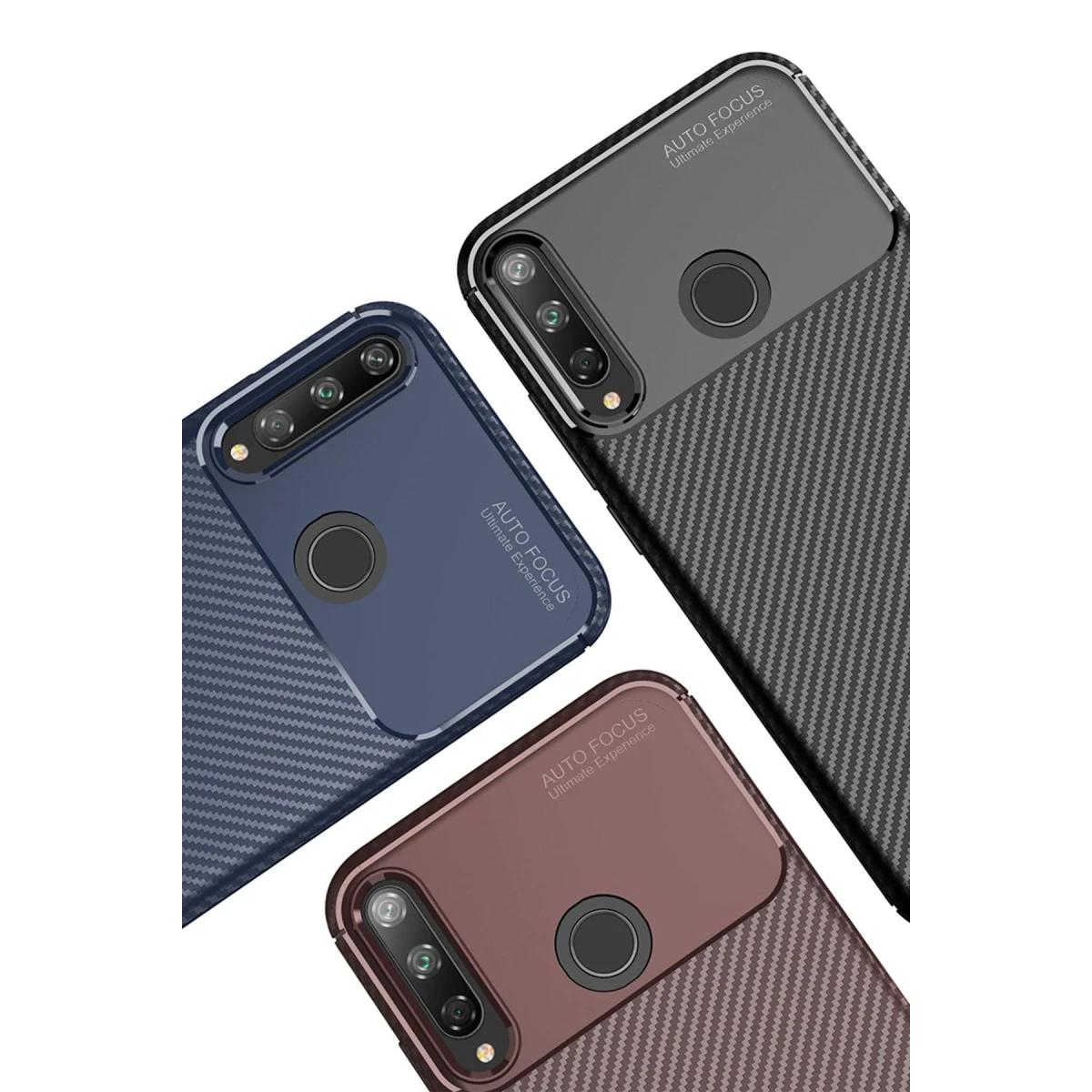Huawei P40 Lite E Kılıf Auto Focus Karbon Kapak - Kahverengi
