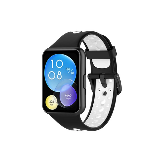 Huawei Watch Fit 2 Spor Delikli Kordon - Siyah-Beyaz
