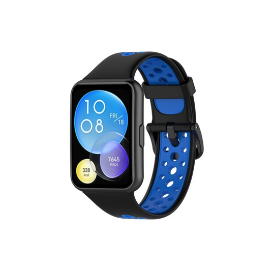 Huawei Watch Fit 2 Spor Delikli Kordon - Siyah-Mavi