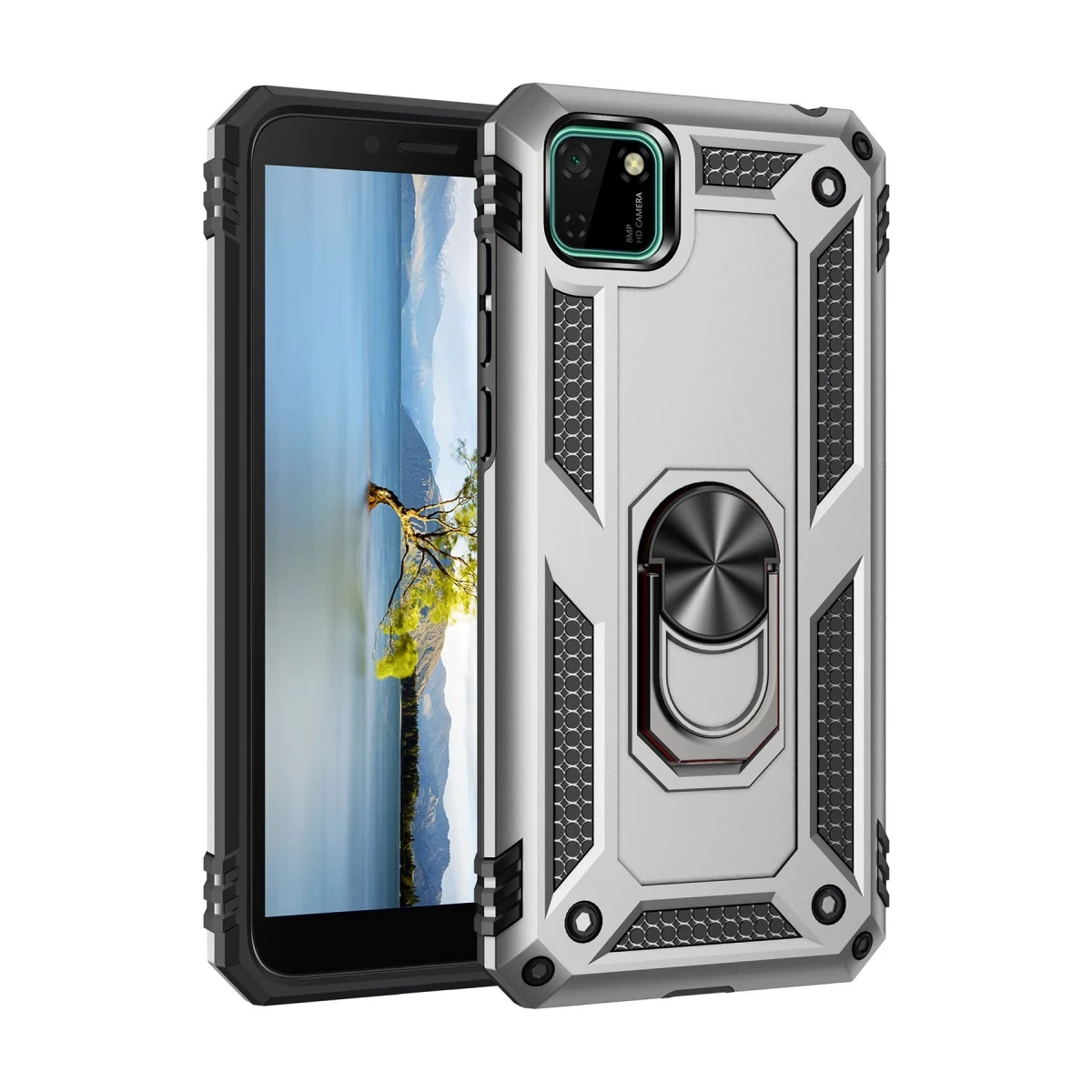 Huawei Y5P Kılıf Sofya Yüzüklü Silikon Kapak - Gümüş