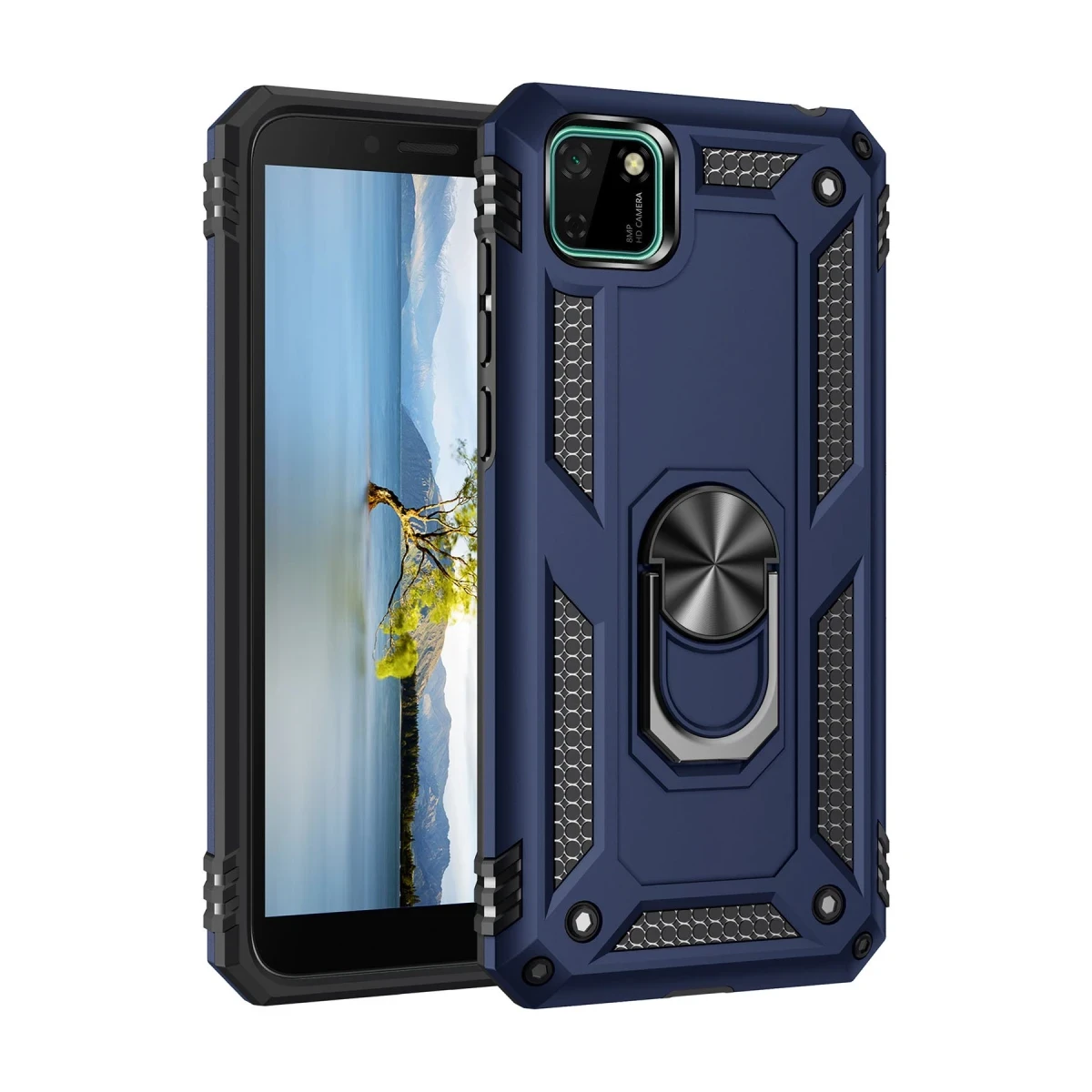 Huawei Y5P Kılıf Sofya Yüzüklü Silikon Kapak - Lacivert