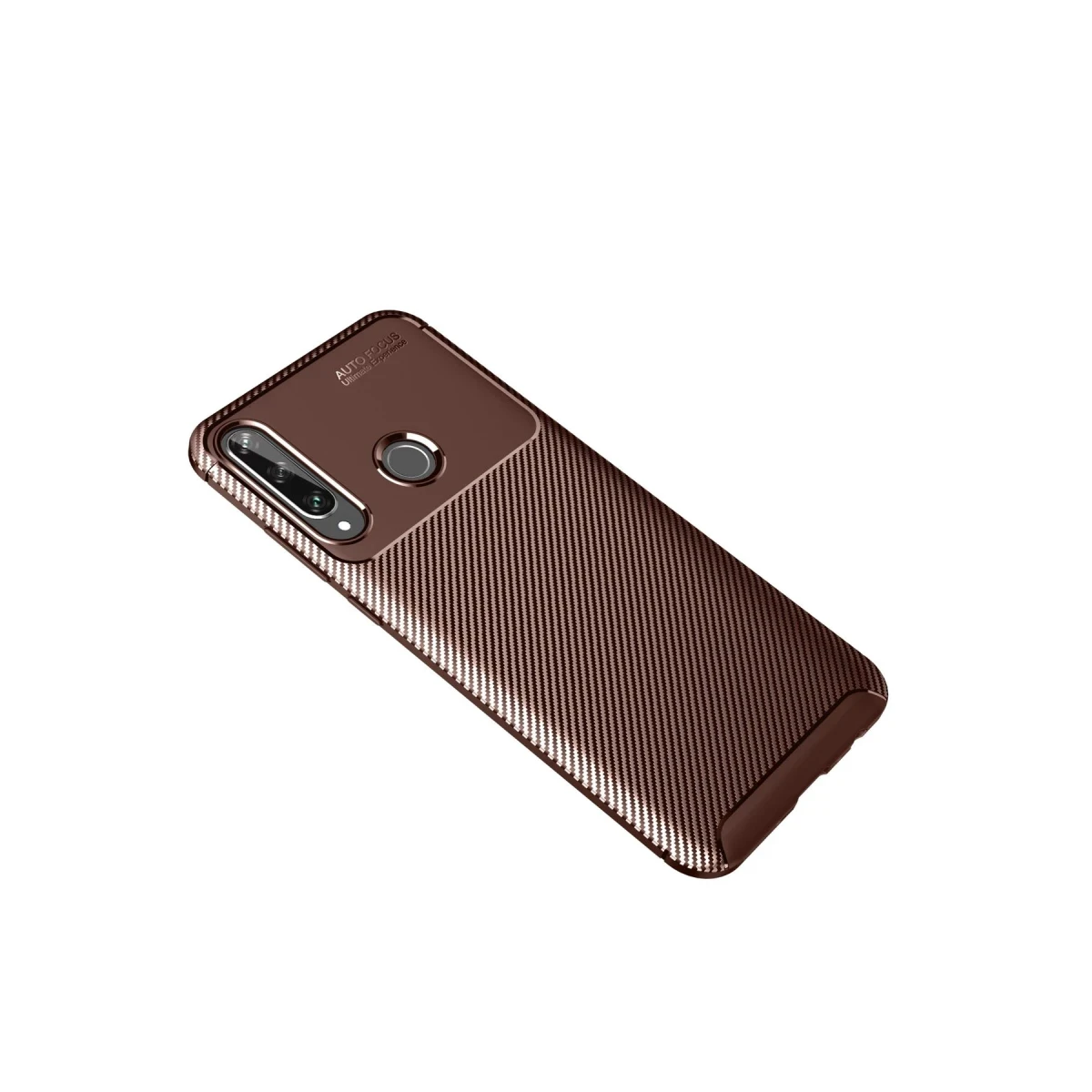 Huawei Y6P Kılıf Auto Focus Karbon Kapak - Kahverengi