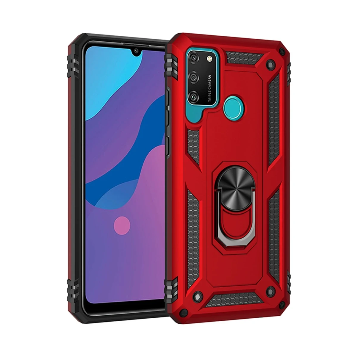 Huawei Y6P Kılıf Sofya Yüzüklü Silikon Kapak - Kırmızı