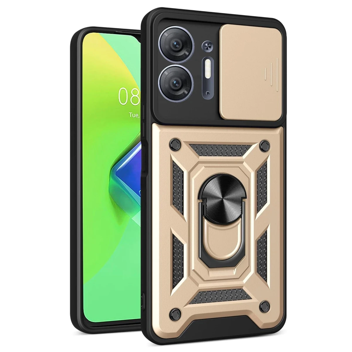 İnfinix Hot 30 5G Kılıf Pars Lens Yüzüklü Silikon - Gold