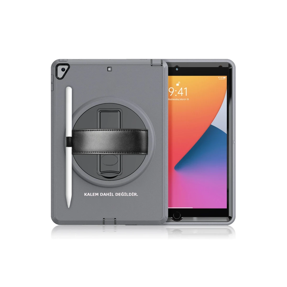 Apple iPad 10.2 (7.nesil) Kılıf Hand Strap Tablet Kılıfı - Gri