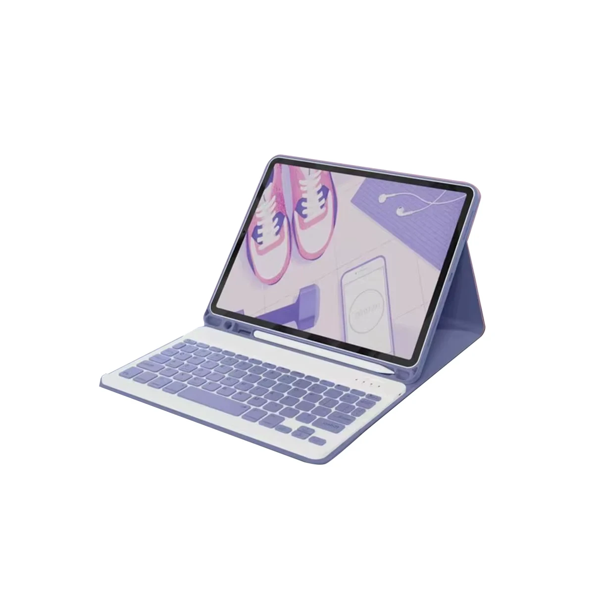 Apple iPad 10.2 (9.nesil) Kılıf KC01 Smart Klavyeli Tablet Kılıfı - Derin Mor