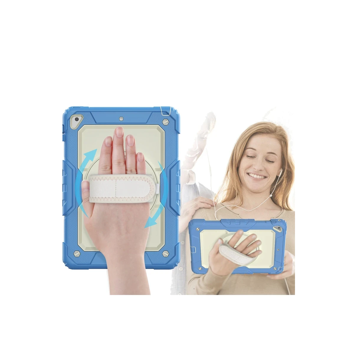 Apple iPad 5 Air 9.7 Kılıf Strap New Tablet Kapak - Mavi
