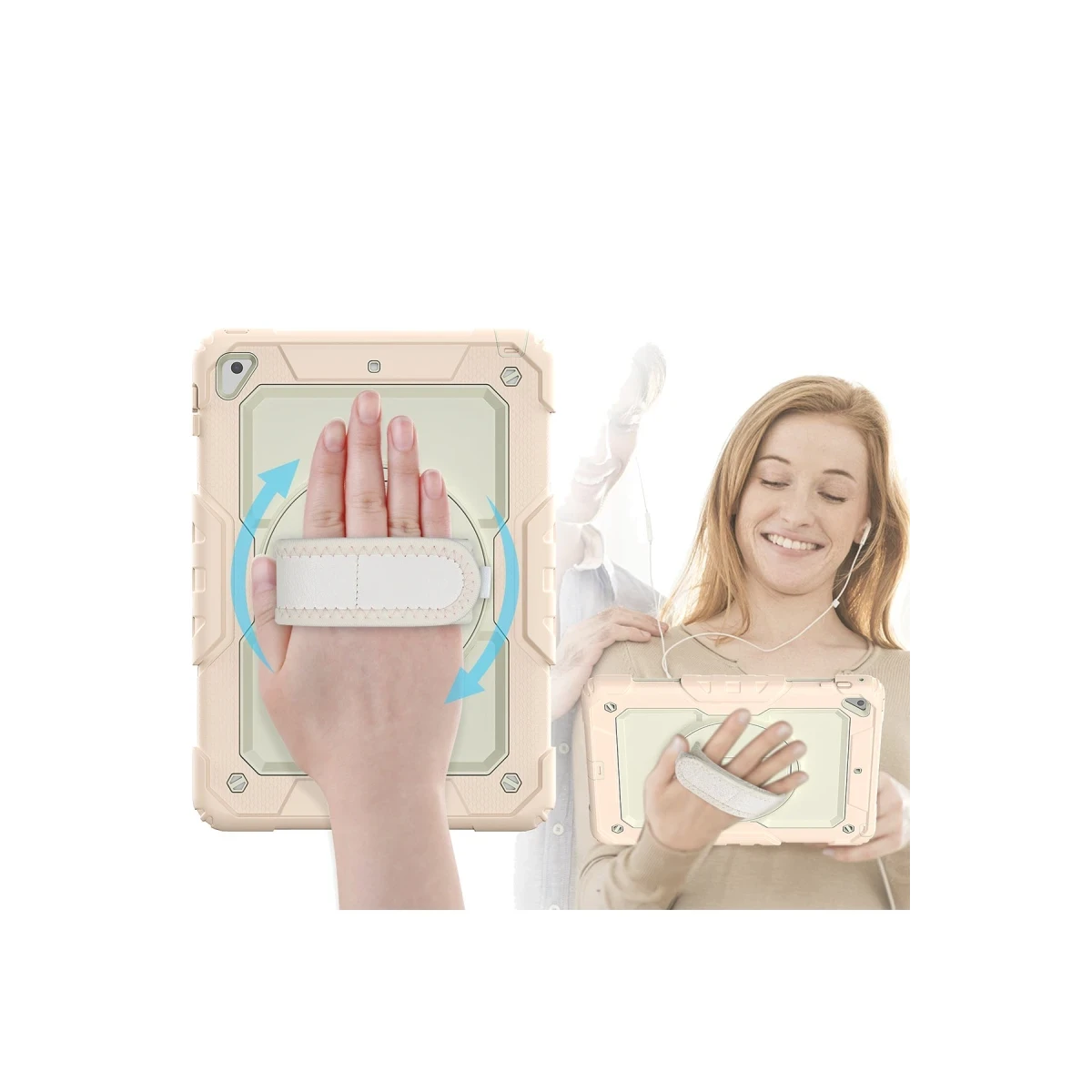 Apple iPad 5 Air 9.7 Kılıf Strap New Tablet Kapak - Pembe