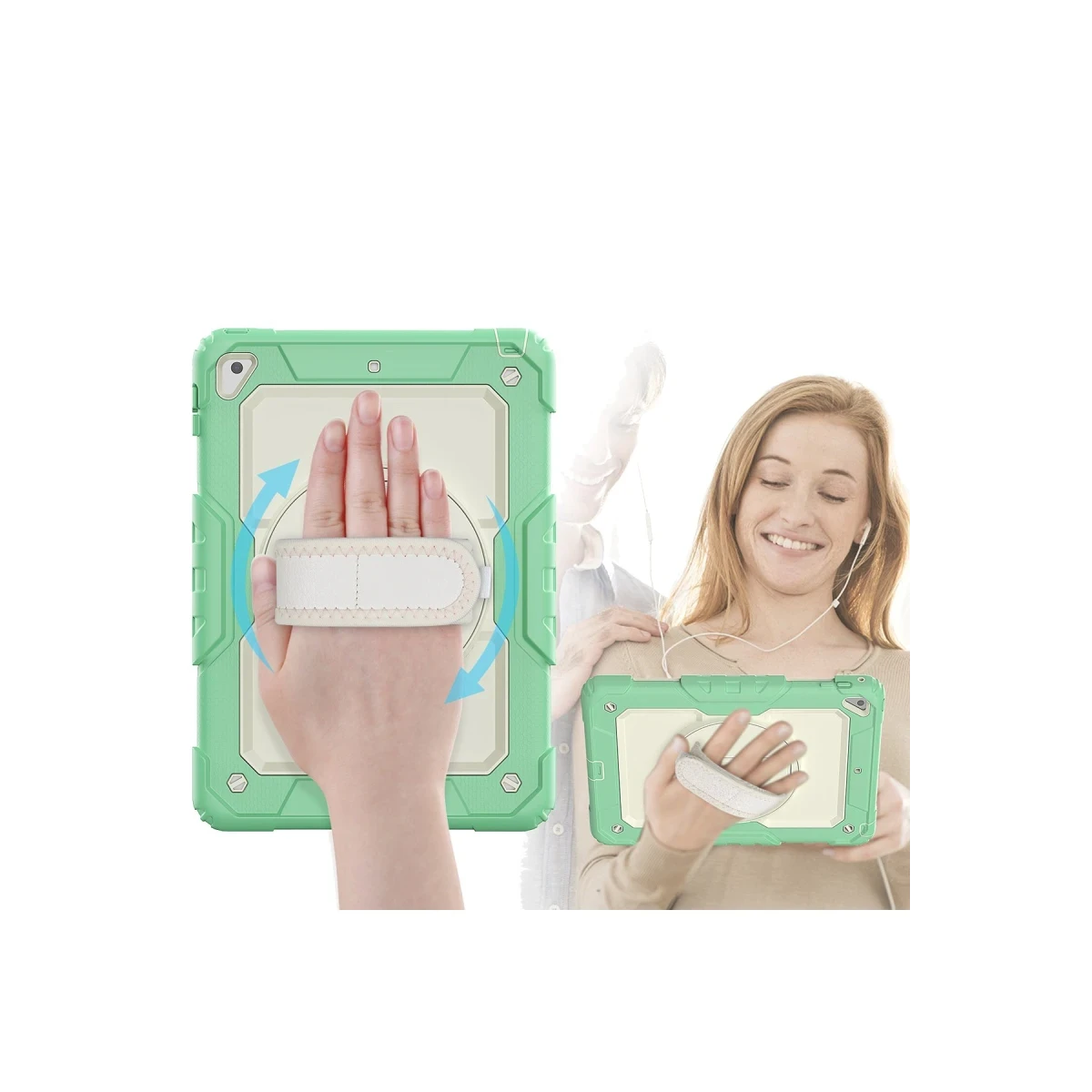 Apple iPad 5 Air 9.7 Kılıf Strap New Tablet Kapak - Yeşil