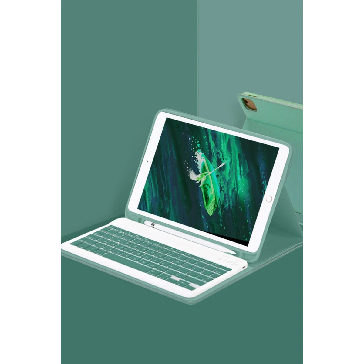 Apple iPad Pro 11 (2022) Kılıf KC01 Smart Klavyeli Tablet Kılıfı - Koyu Yeşil
