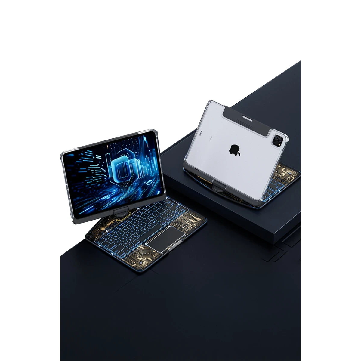 Apple JP11 iPad Pro 11 (2022) Kılıf Vales Dönen Ledli Klavyeli Tablet Kılıfı - Siyah