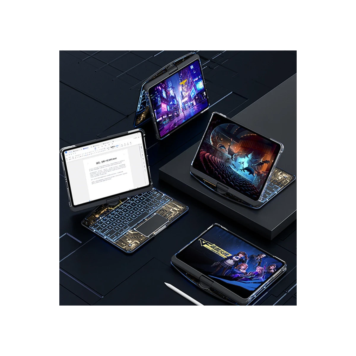 Apple JP11 iPad Pro 11 (2022) Kılıf Vales Dönen Ledli Klavyeli Tablet Kılıfı - Siyah